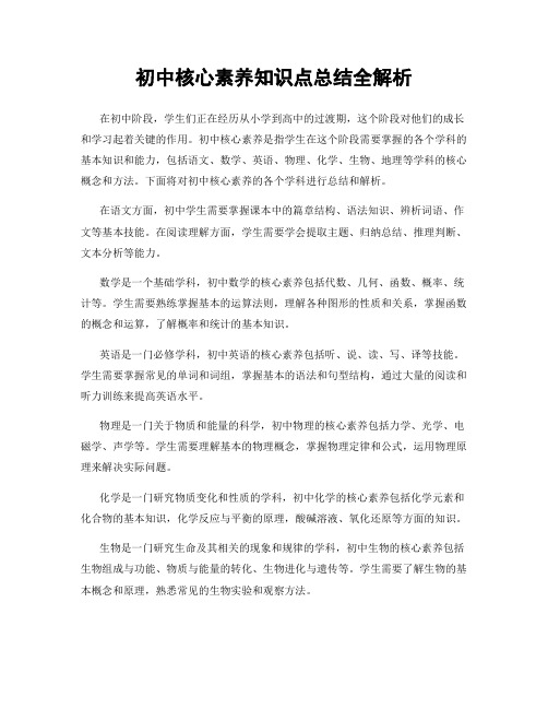 初中核心素养知识点总结全解析