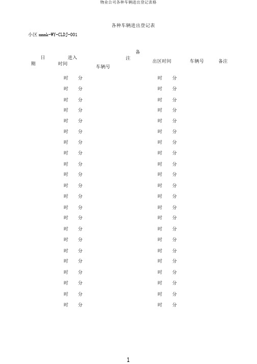 物业公司各种车辆进出登记表格