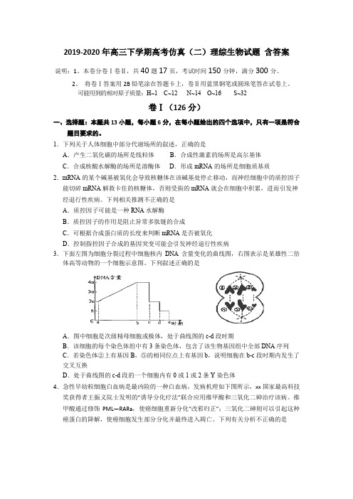 2019-2020年高三下学期高考仿真(二)理综生物试题 含答案