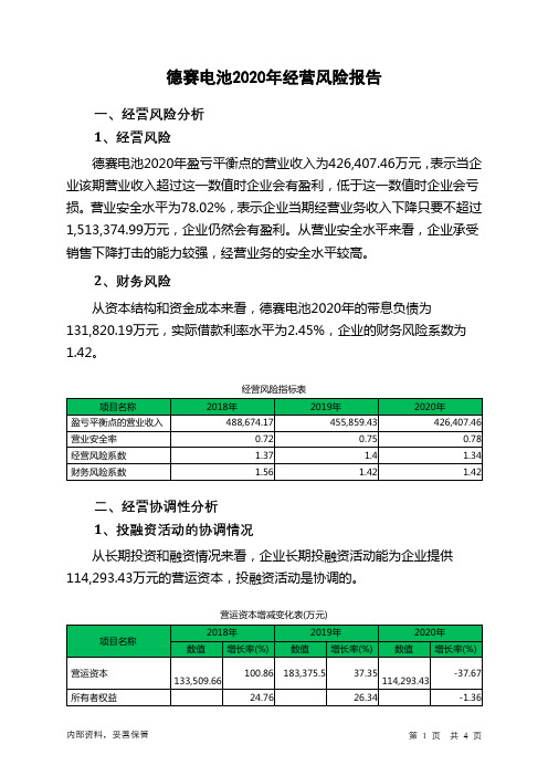 德赛电池2020年经营风险报告