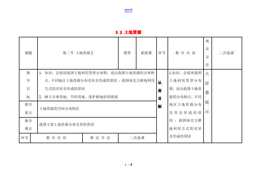 八年级地理上册 3.2 土地资源教学设计 新人教版