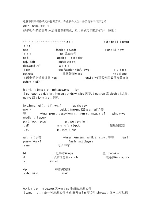 电脑不同后缀格式文件打开方式、专业软件大全、各类电子书打开方式