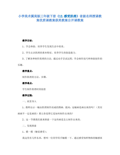 小学美术冀美版三年级下册《12.感受肌理》省级名师授课教案优质课教案获奖教案公开课教案A006