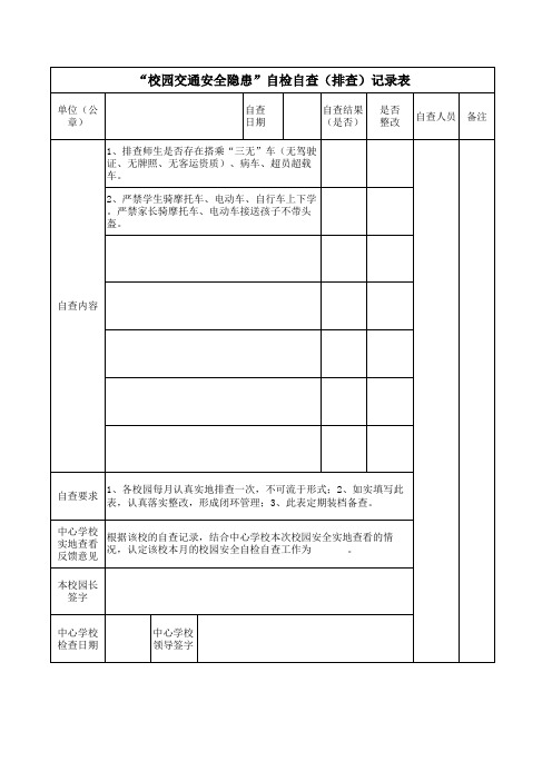 “校园交通安全隐患”自检自查(排查)记录表