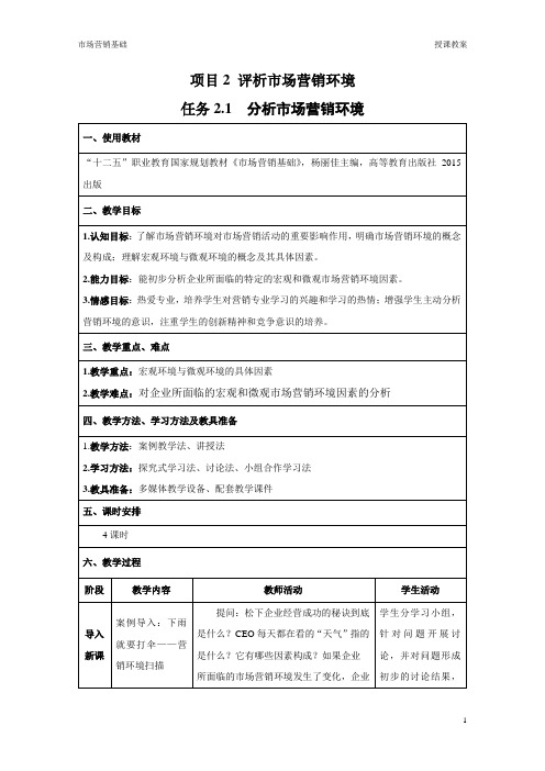 任务2.1 分析市场营销环境-教案