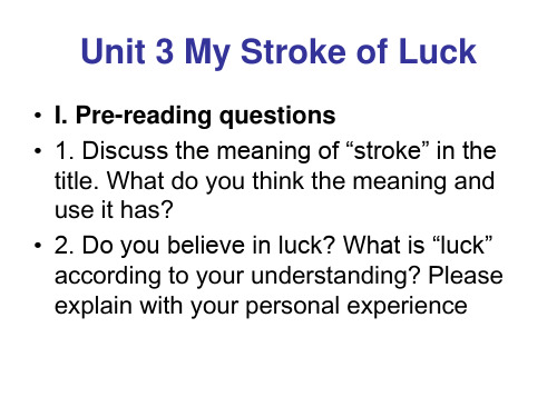 Unit 3 My Stroke of Luck