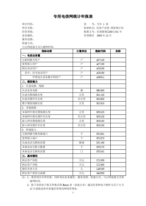 专用电信网统计年报表