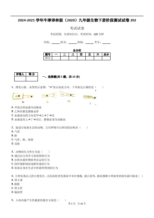 2024-2025学年牛津译林版(2020)九年级生物下册阶段测试试卷202