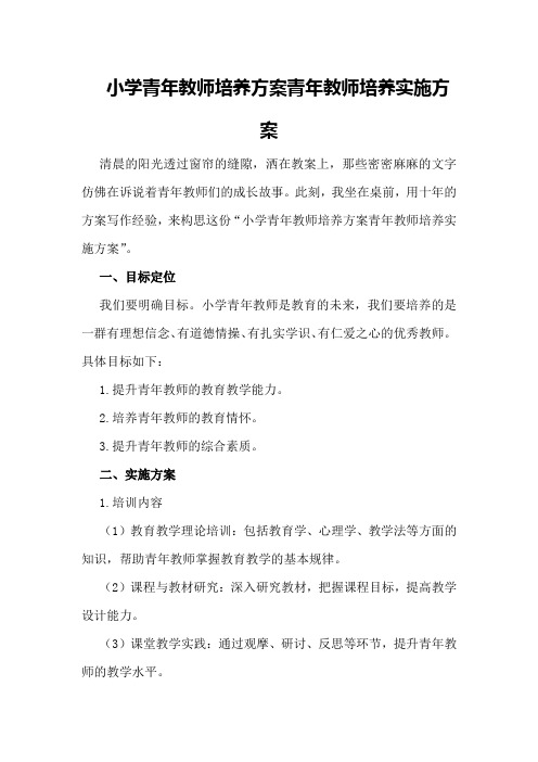 小学青年教师培养方案青年教师培养实施方案