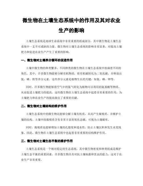 微生物在土壤生态系统中的作用及其对农业生产的影响