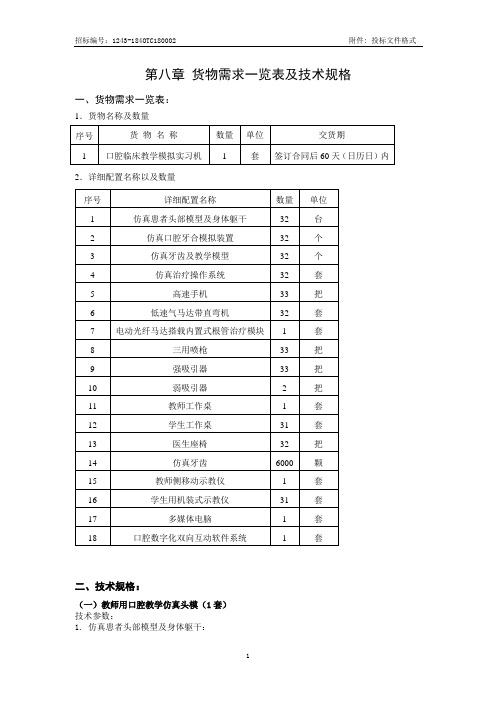 货物需求一览表及技术规格