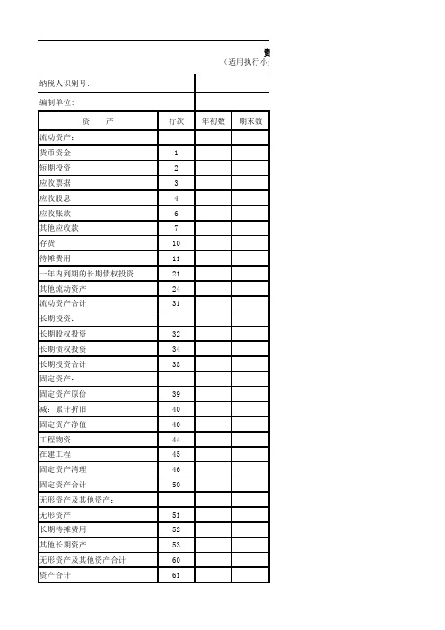 资产负债表(适用执行小企业会计制度的企业)