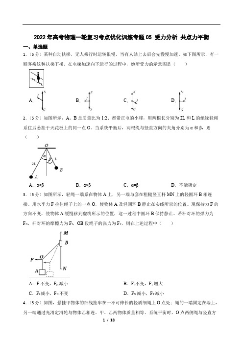 2022年高考物理一轮复习考点优化训练专题05-受力分析-共点力平衡