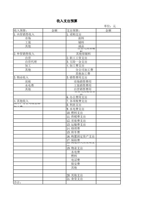 收入支出预算表