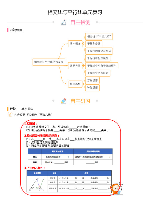 七年级上册相交线与平行线单元复习优质讲义(含答案解析)