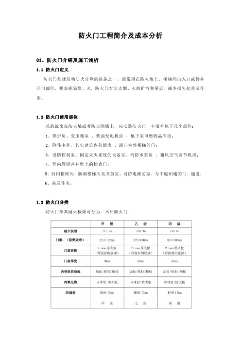 防火门工程简介及成本分析