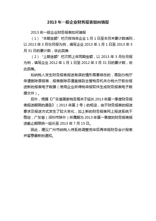 2013年一般企业财务报表如何填报