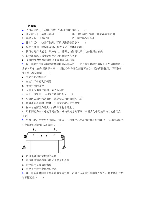 拉萨市初中物理八年级下册期中测试卷(含答案解析)