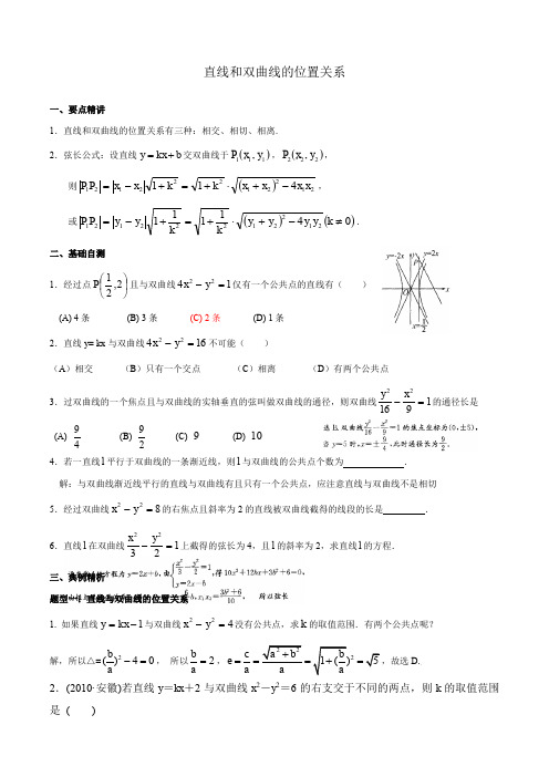 直线与双曲线位置关系典例精析