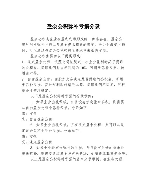 盈余公积弥补亏损分录