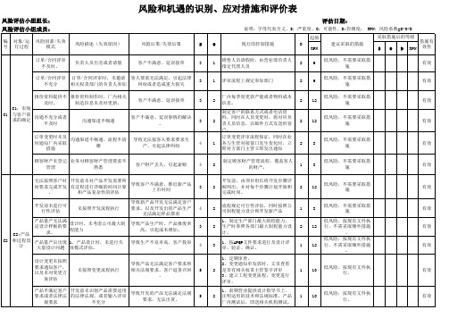 风险和机遇的识别、应对措施和评价表