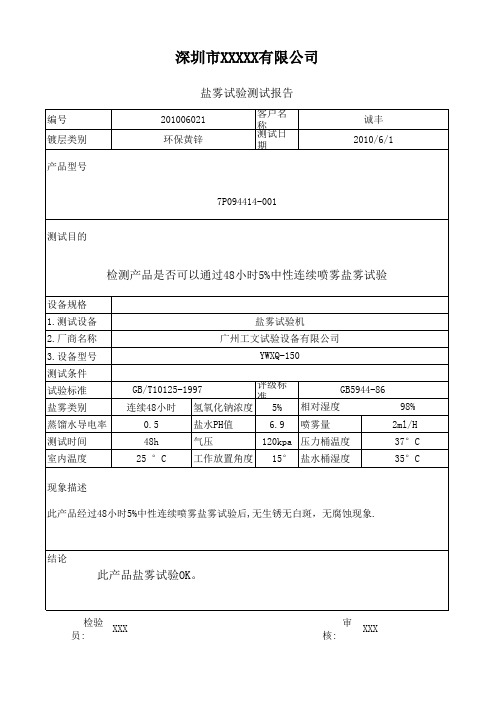 盐雾试验测试报告(NEW)