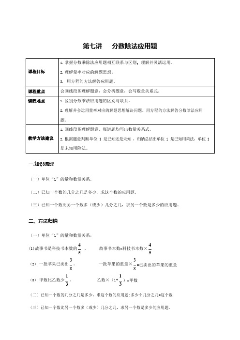 学大精品讲义六上数学(含答案) 第七讲 分数乘除法应用题