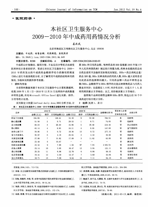 本社区卫生服务中心2009-2010年中成药用药情况分析