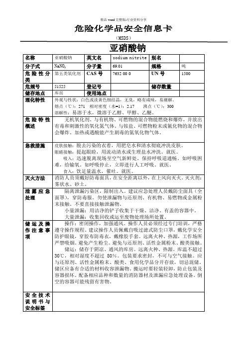 亚硝酸钠危险化学品安全信息卡