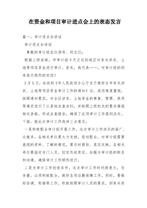 在资金和项目审计进点会上的表态发言