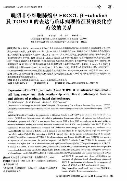 晚期非小细胞肺癌中ERCC1、β-tubulin3及TOPOⅡ的表达与临床病理特征及