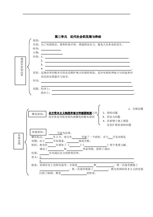 北师大版历史九年级上册第三单元近代社会的发展与终结知识脉络复习提纲学案