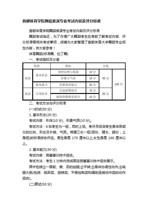 首都体育学院舞蹈表演专业考试内容及评分标准