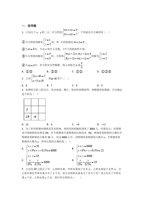 (必考题)初中数学八年级数学上册第五单元《二元一次方程组》检测题(包含答案解析)(4)