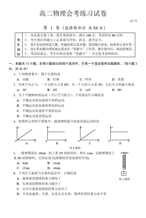 高二物理会考练习试卷.doc