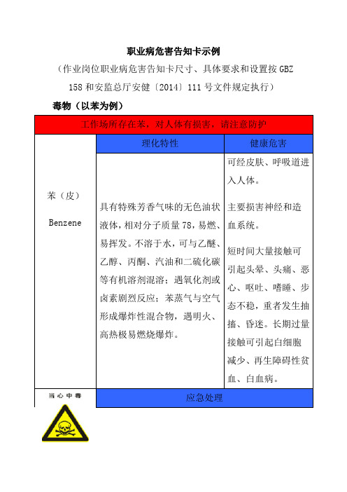 职业病危害告知卡示例