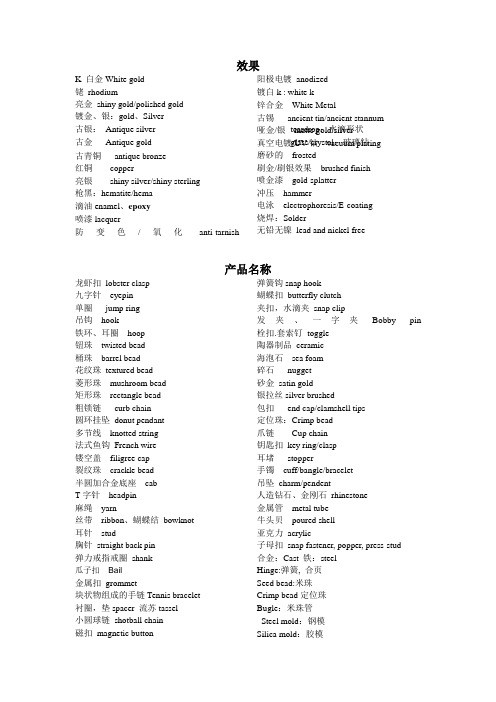 饰品专业英语超实用词