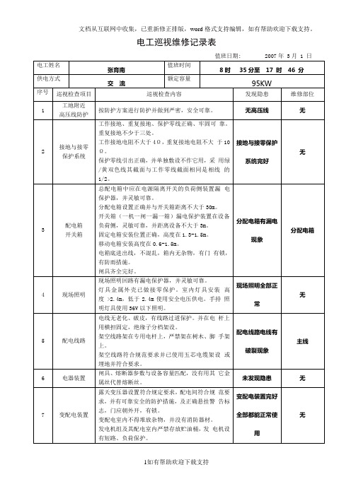 电工巡视维修记录表