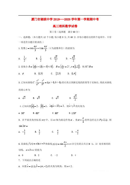 福建省厦门市湖滨中学2020届高三数学上学期期中试题理