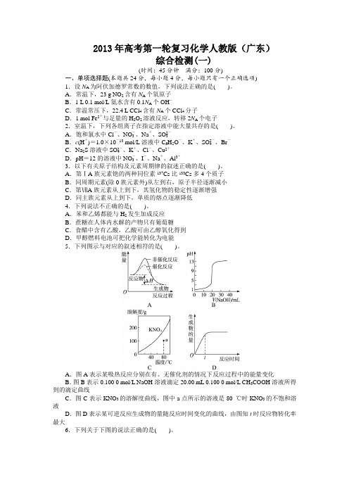 一轮复习化学人教版(广东)综合检测(一)(附答案)