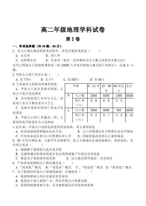 最新地理高二-高二年地理学科试卷 精品