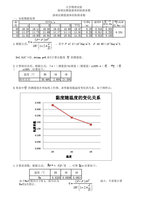 落球法测量液体的粘滞系数