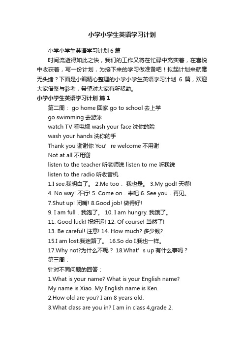 小学小学生英语学习计划6篇