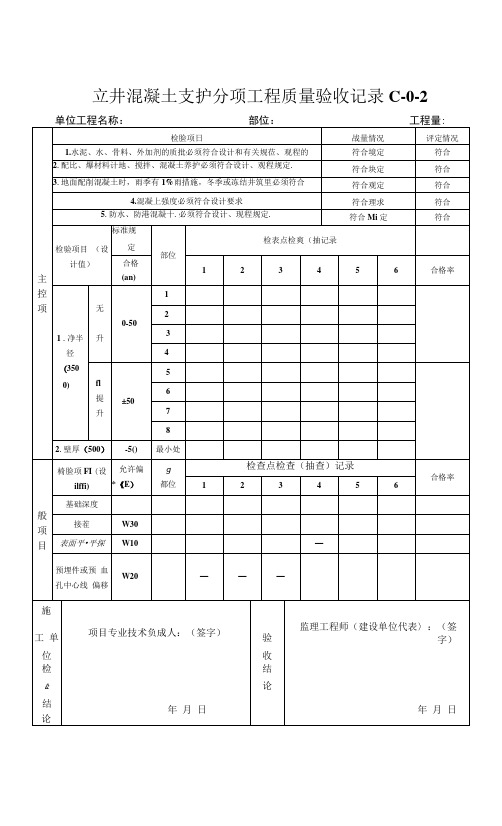 立井分项工程质量验收记录