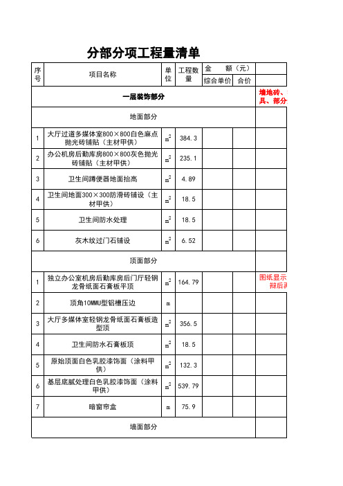 丰彩仙林装饰办公楼清单