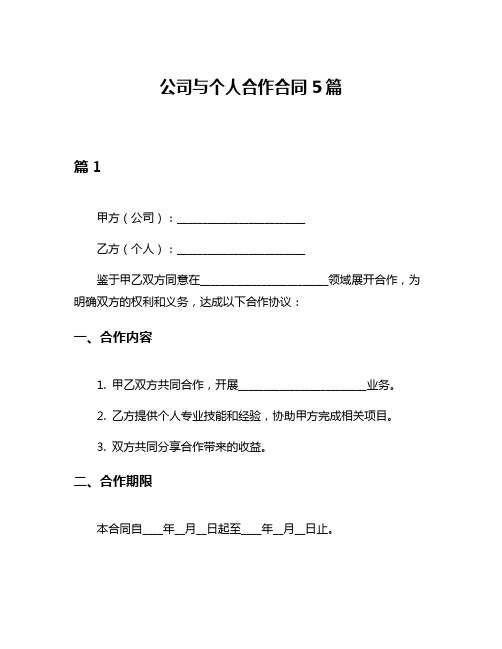 公司与个人合作合同5篇