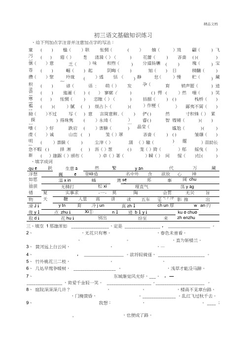 初三语文(上)基础知识练习(期末)