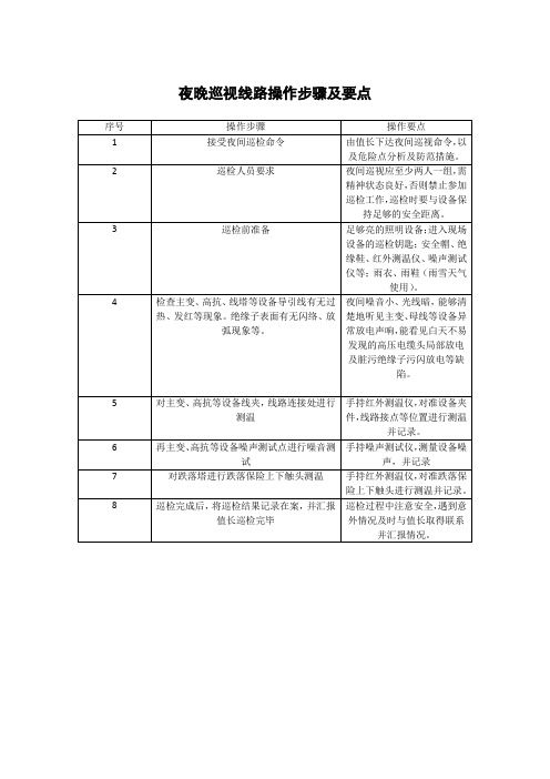 夜晚巡视线路操作步骤及要点