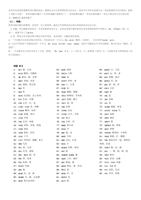 常用的前缀(30个),词根(90个),后缀(30个)