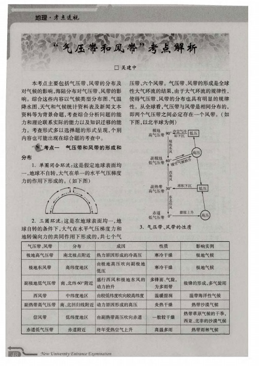 ＂气压带和风带＂考点解析